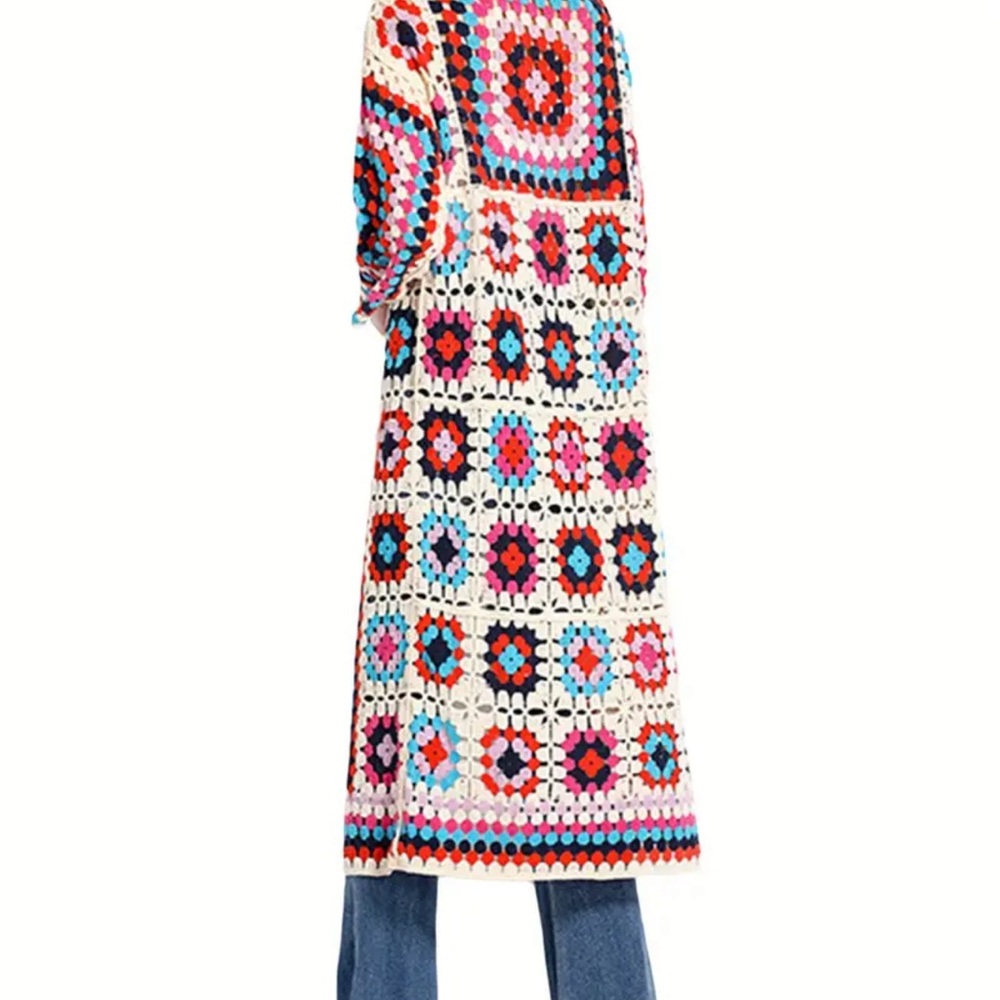 Colorful Crochet Long Length Sweater in Cream or Black - Picture 8 of 10
